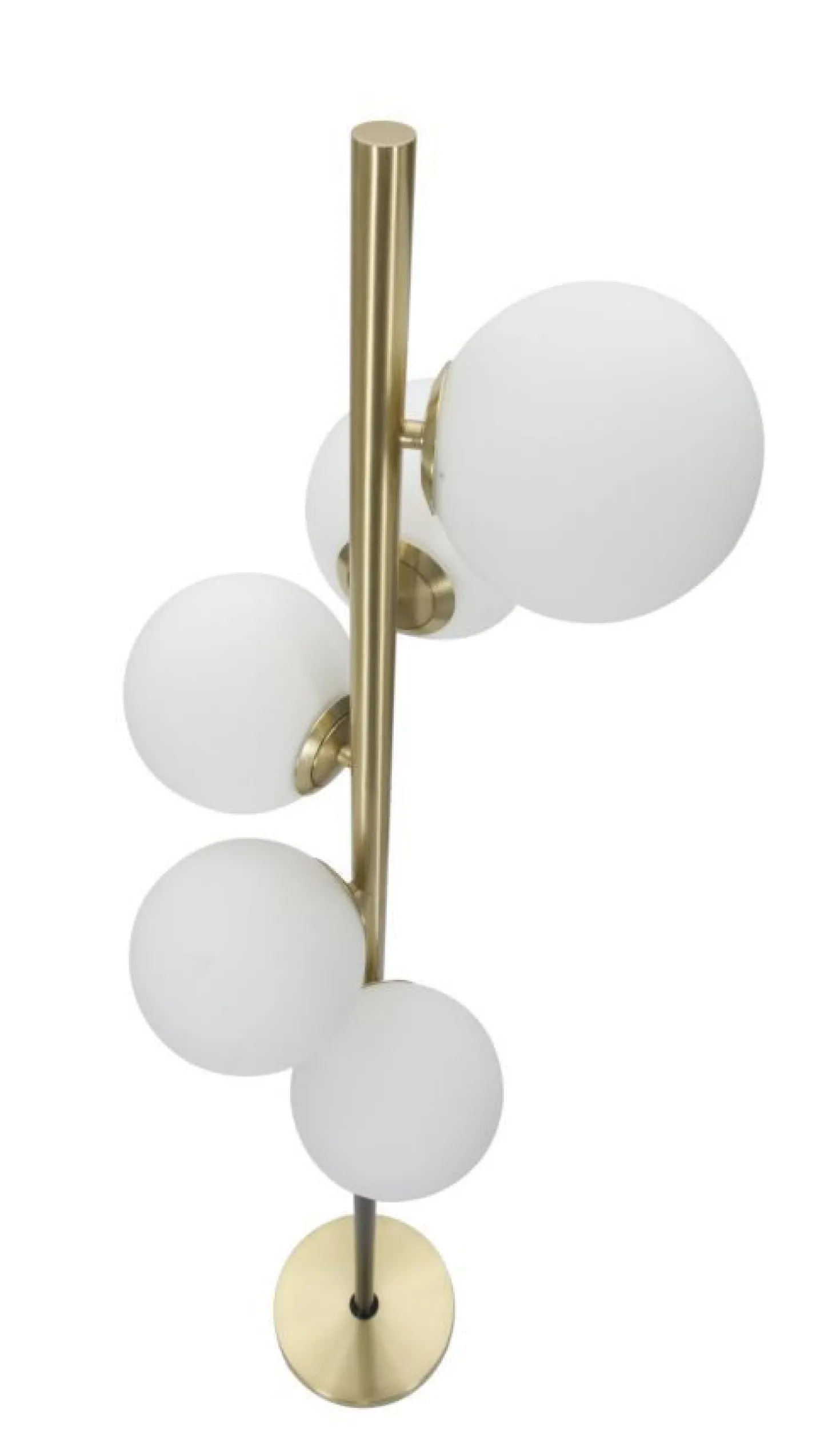 Lampadaire 5 lumières métal doré et noir avec sphères en verre blanc