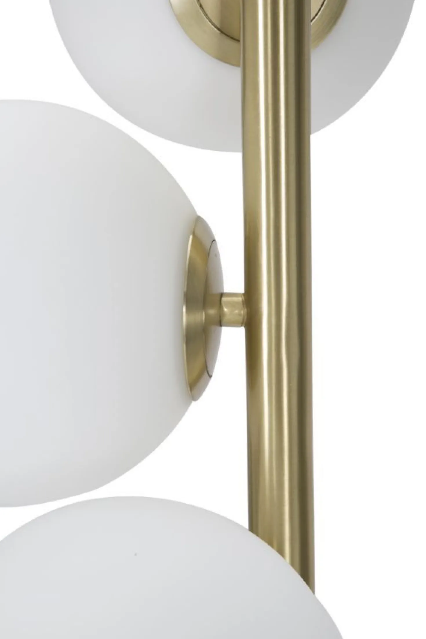 Lampadaire 5 lumières métal doré et noir avec sphères en verre blanc