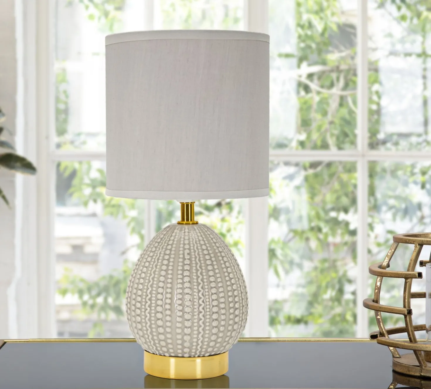 Lampe de chevet Flavi Céramique Grise abat-jour Tissu Gris