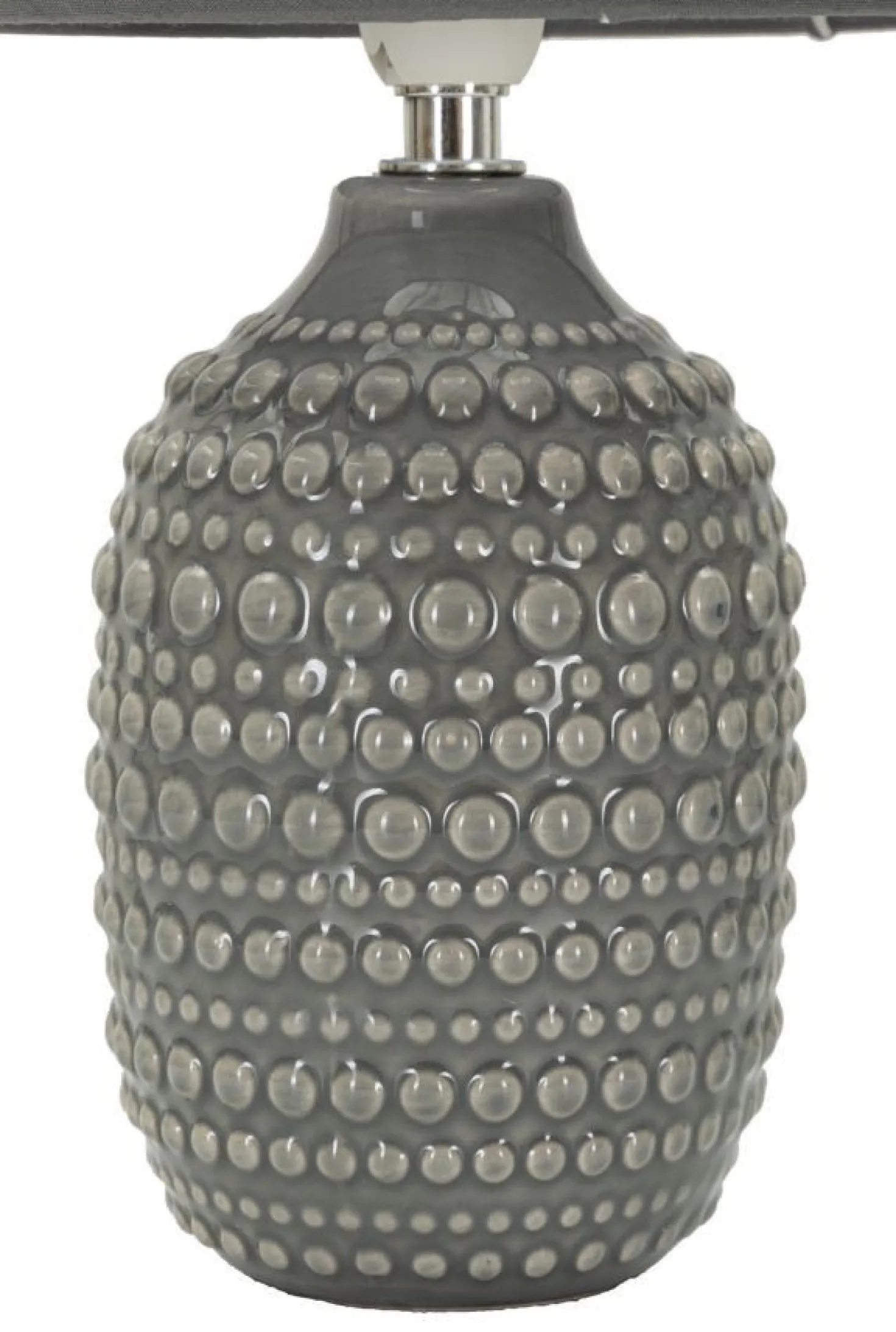 Lampe de chevet motifs en relief Grise céramique Grise abat-jour Tissu
