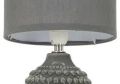 Lampe de chevet motifs en relief Grise céramique Grise abat-jour Tissu