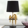 Lampe de chevet Perroquets Métal Doré abat-jour Tissu Noir
