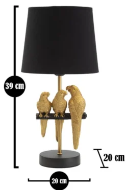 Lampe de chevet Perroquets Métal Doré abat-jour Tissu Noir