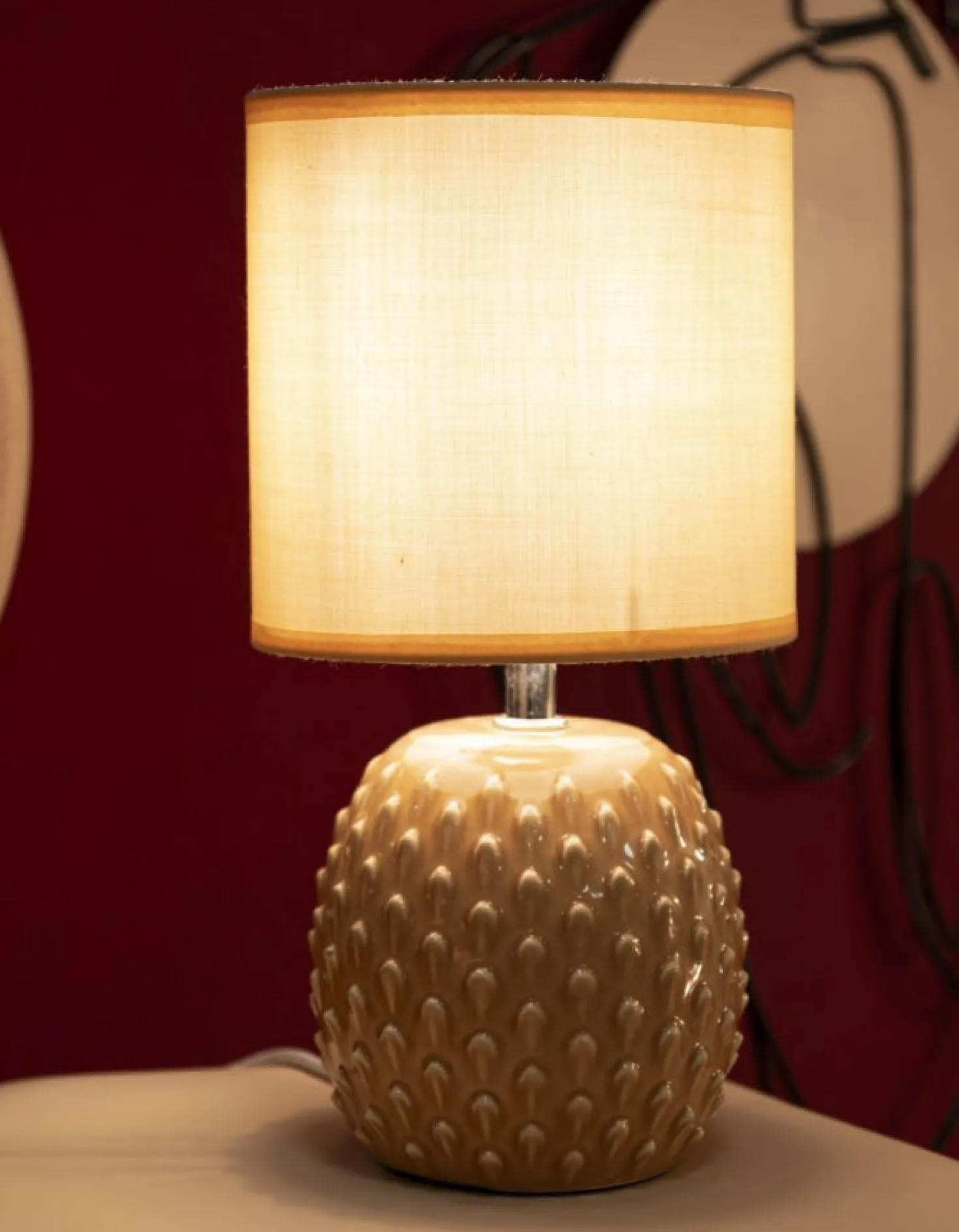Lampe de chevet Pontus céramique Rose abat-jour Tissu Pêche
