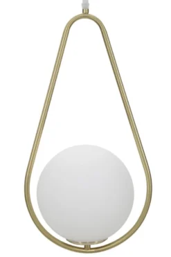 Lampe de plafond Glamy sphère en verre blanc et métal doré
