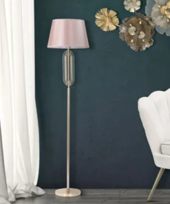 Lampe de sol Ovy métal doré abat-jour tissu rose