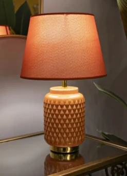 Lampe de table base céramique orange abat-jour tissu orange
