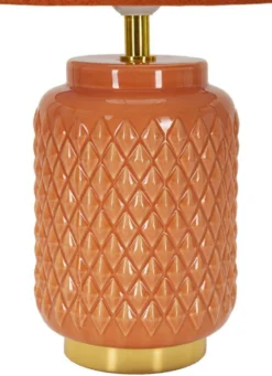 Lampe de table base céramique orange abat-jour tissu orange