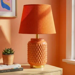 Lampe de table base céramique orange abat-jour tissu orange