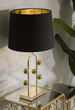 Lampe de table Bubble métal doré abat-jour tissu noir