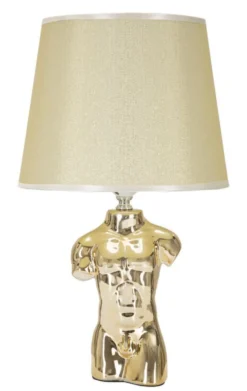 Lampe de table Buste d'homme Céramique Dorée abat-jour Tissu Beige