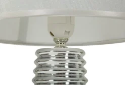 Lampe de table Candela céramique blanche abat-jour tissu argenté