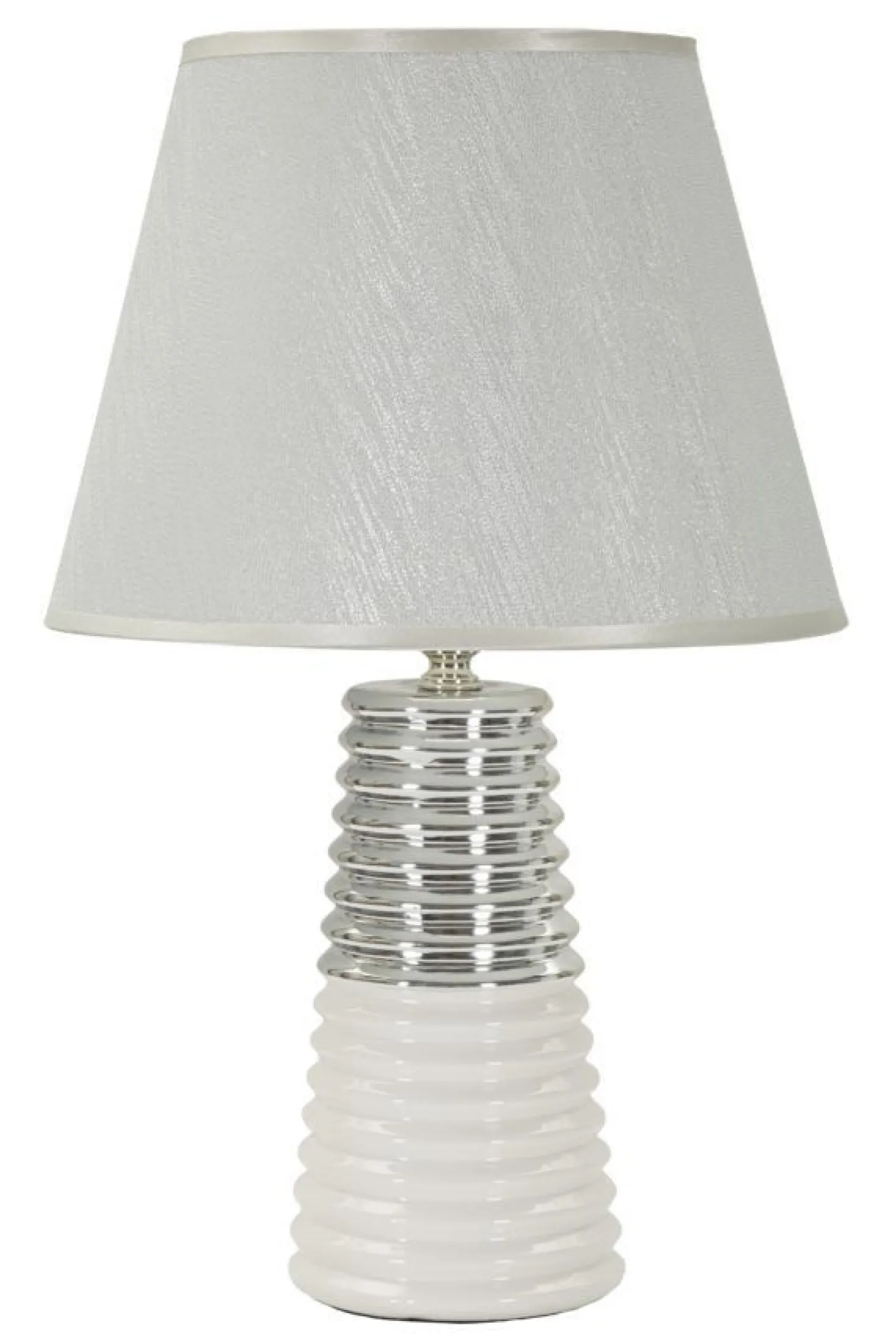 Lampe de table Candela céramique blanche abat-jour tissu argenté