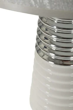 Lampe de table Candela céramique blanche abat-jour tissu argenté