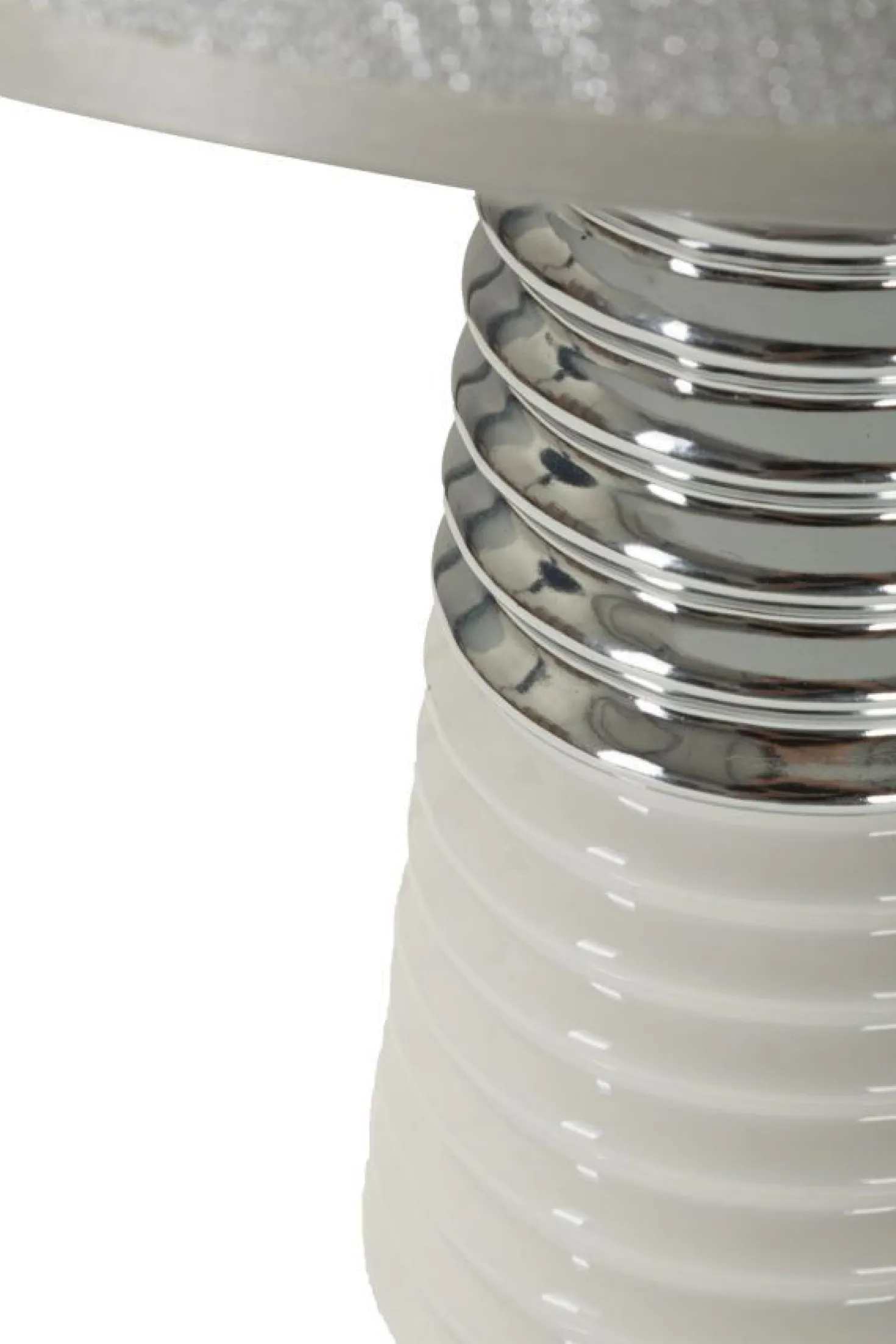 Lampe de table Candela céramique blanche abat-jour tissu argenté