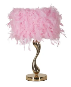 Lampe de table Chariot Métal Doré Abat-jour plumes synthétiques Roses