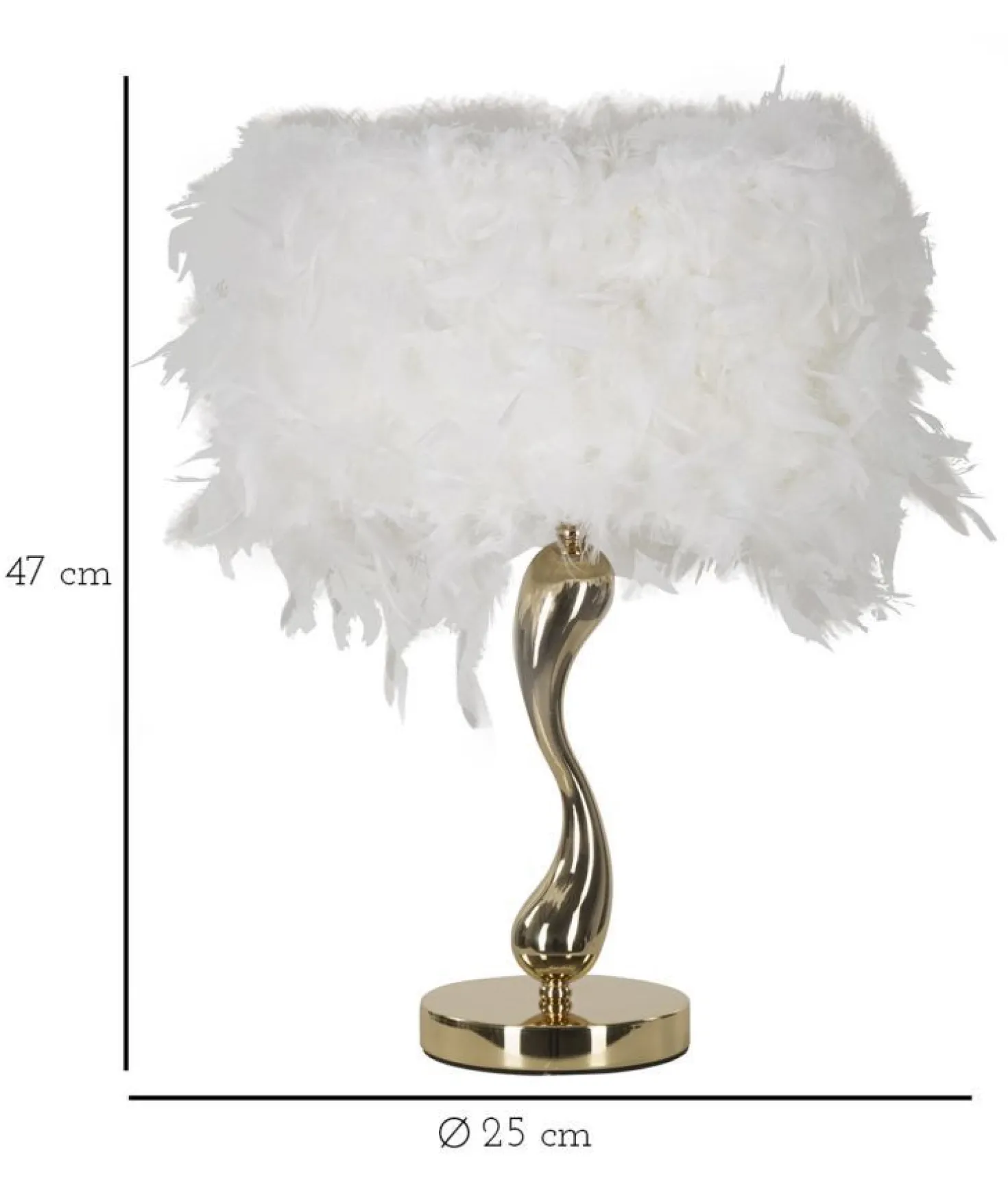 Lampe de table Chariot métal doré abat-jour plumes synthétiques Blanches