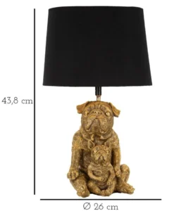Lampe de table Chien en résine dorée abat-jour tissu Noir