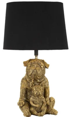 Lampe de table Chien en résine dorée abat-jour tissu Noir