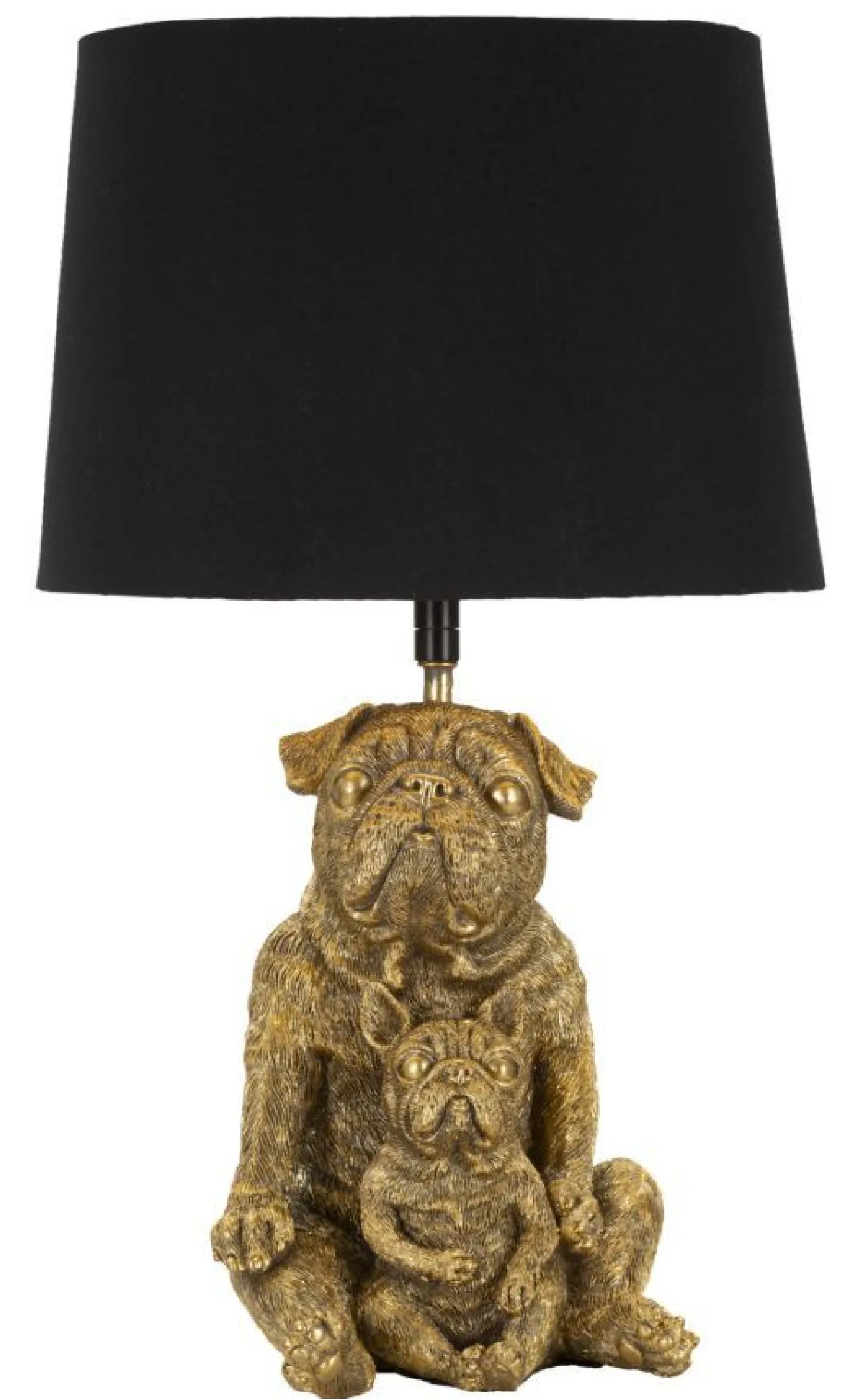 Lampe de table Chien en résine dorée abat-jour tissu Noir