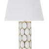 Lampe de table céramique blanche décorations dorées abat-jour tissu blanc
