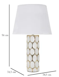 Lampe de table céramique blanche décorations dorées abat-jour tissu blanc