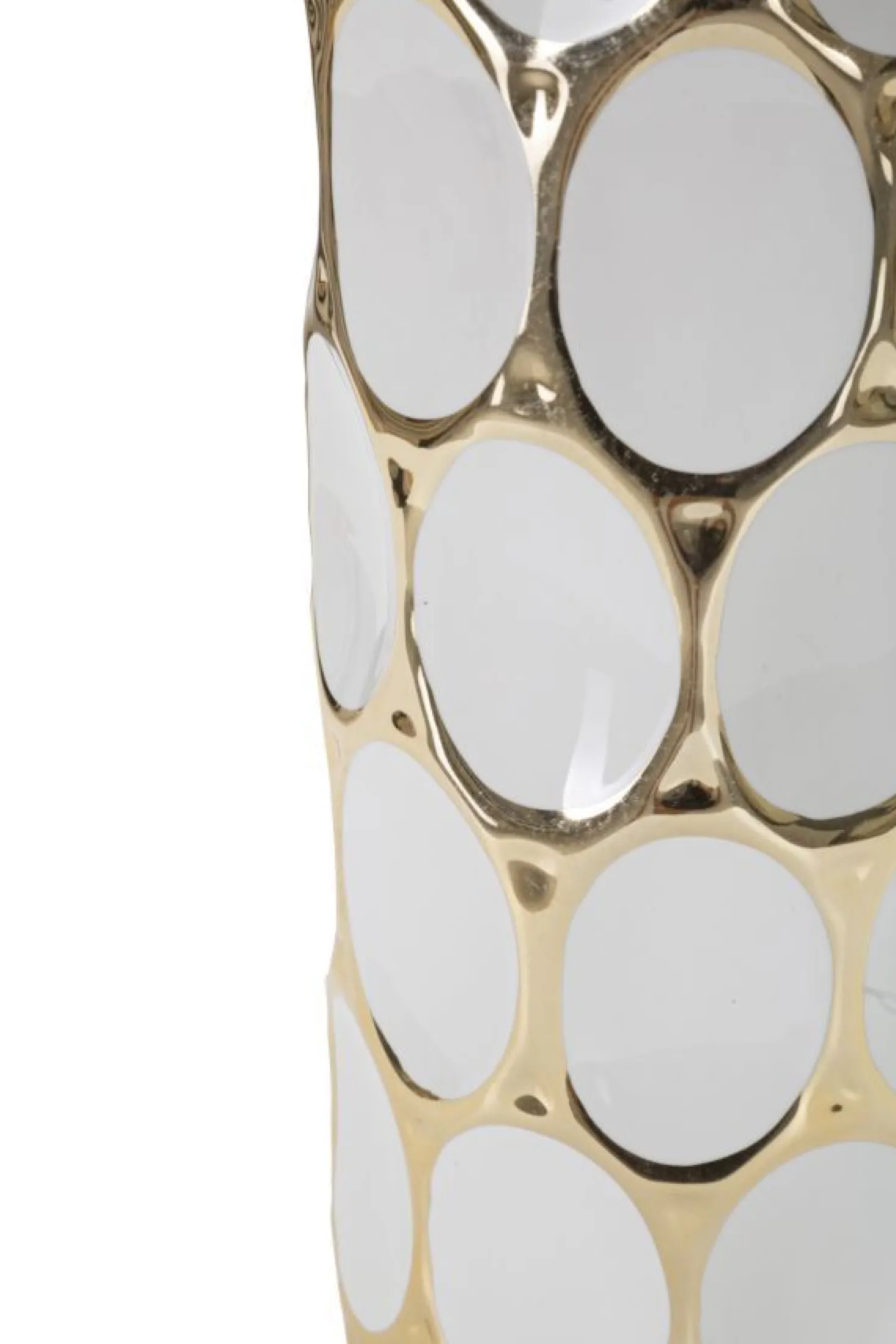 Lampe de table céramique blanche décorations dorées abat-jour tissu blanc