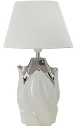 Lampe de table céramique blanche et grise abat-jour tissu blanc