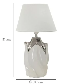 Lampe de table céramique blanche et grise abat-jour tissu blanc