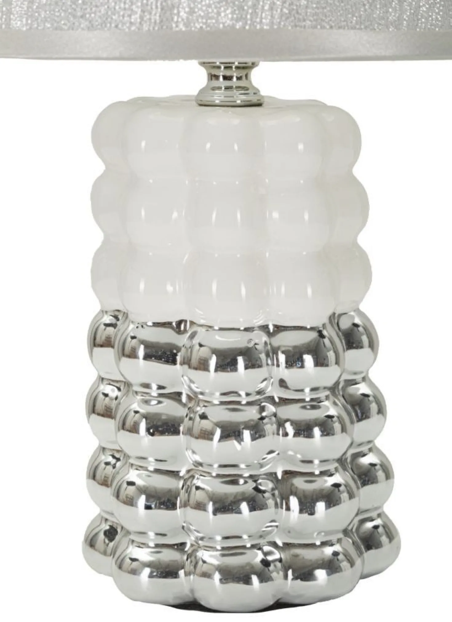 Lampe de table Céramique Blanche et Argentée Abat-jour Tissu Argenté