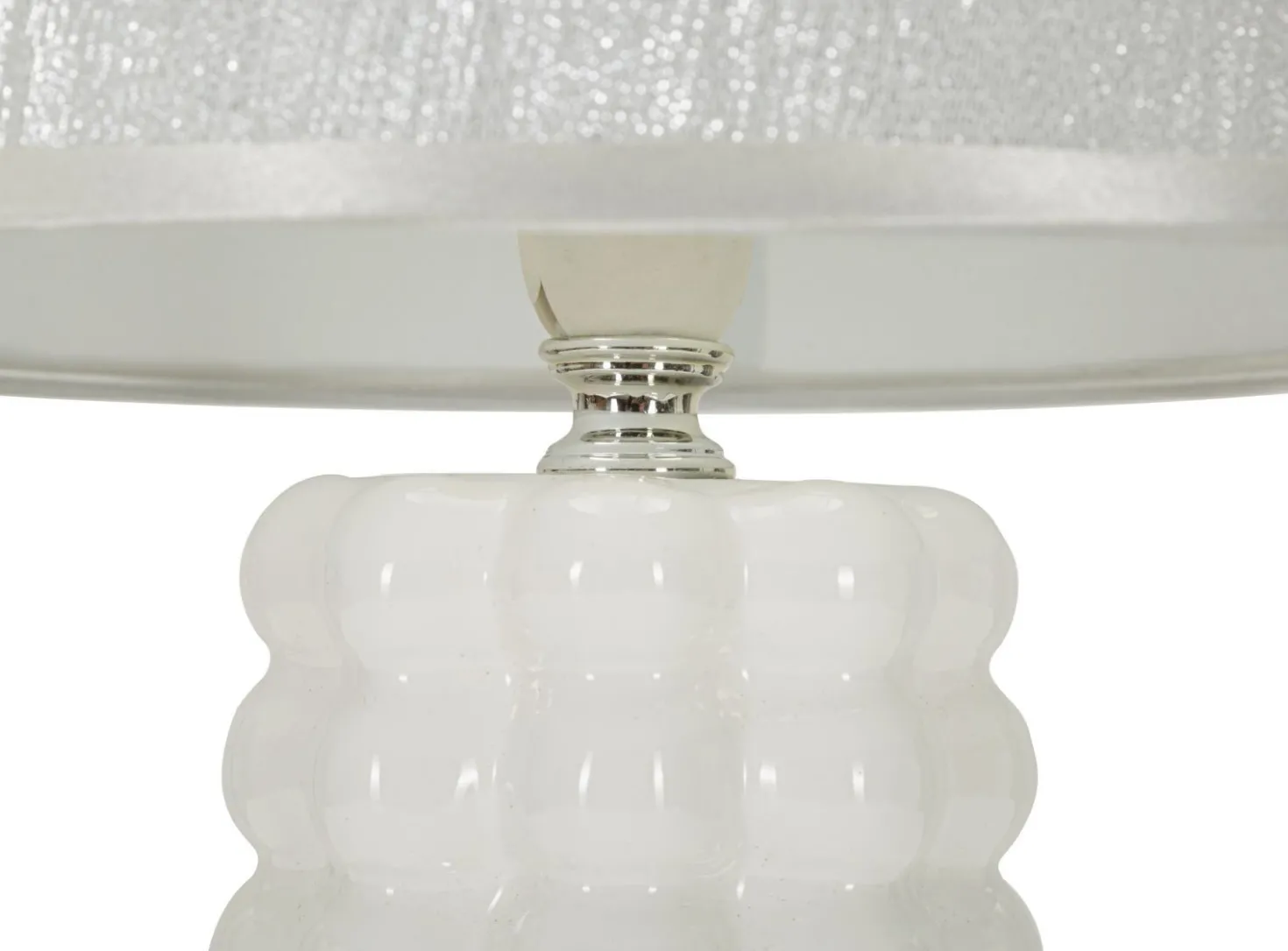 Lampe de table Céramique Blanche et Argentée Abat-jour Tissu Argenté