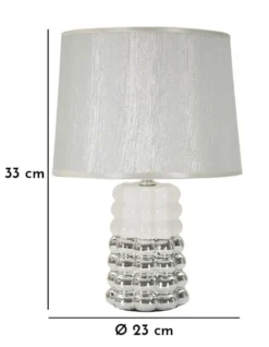 Lampe de table Céramique Blanche et Argentée Abat-jour Tissu Argenté