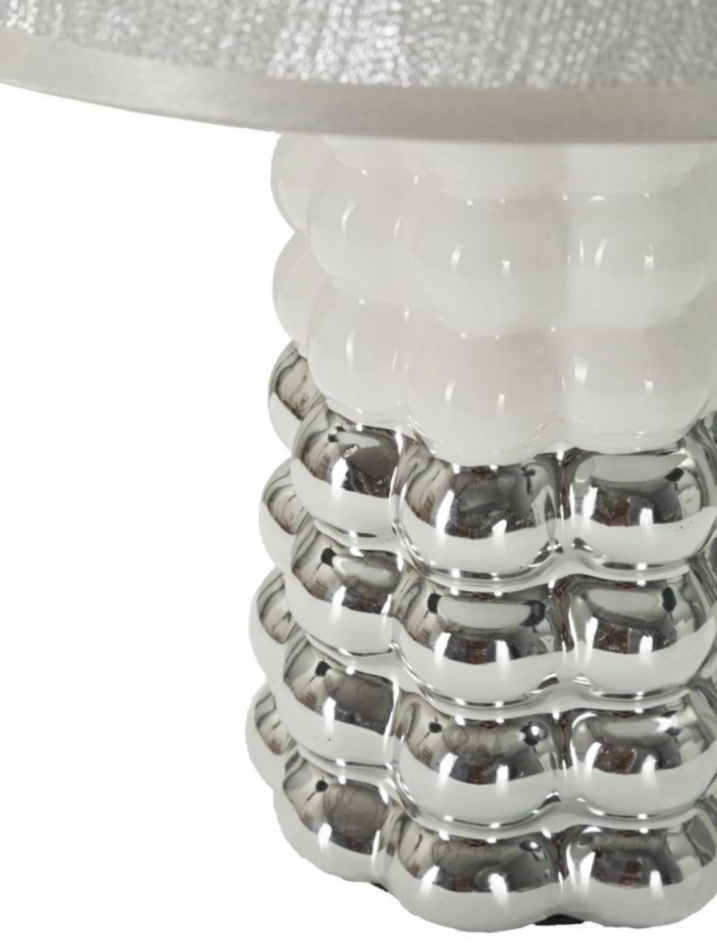 Lampe de table Céramique Blanche et Argentée Abat-jour Tissu Argenté