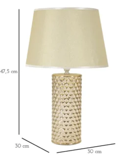 Lampe de table céramique dorée abat-jour tissu blanc