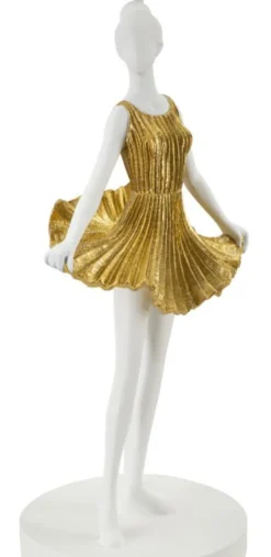 Lampe de table Dancer en métal et résine dorée abat-jour tissu blanc