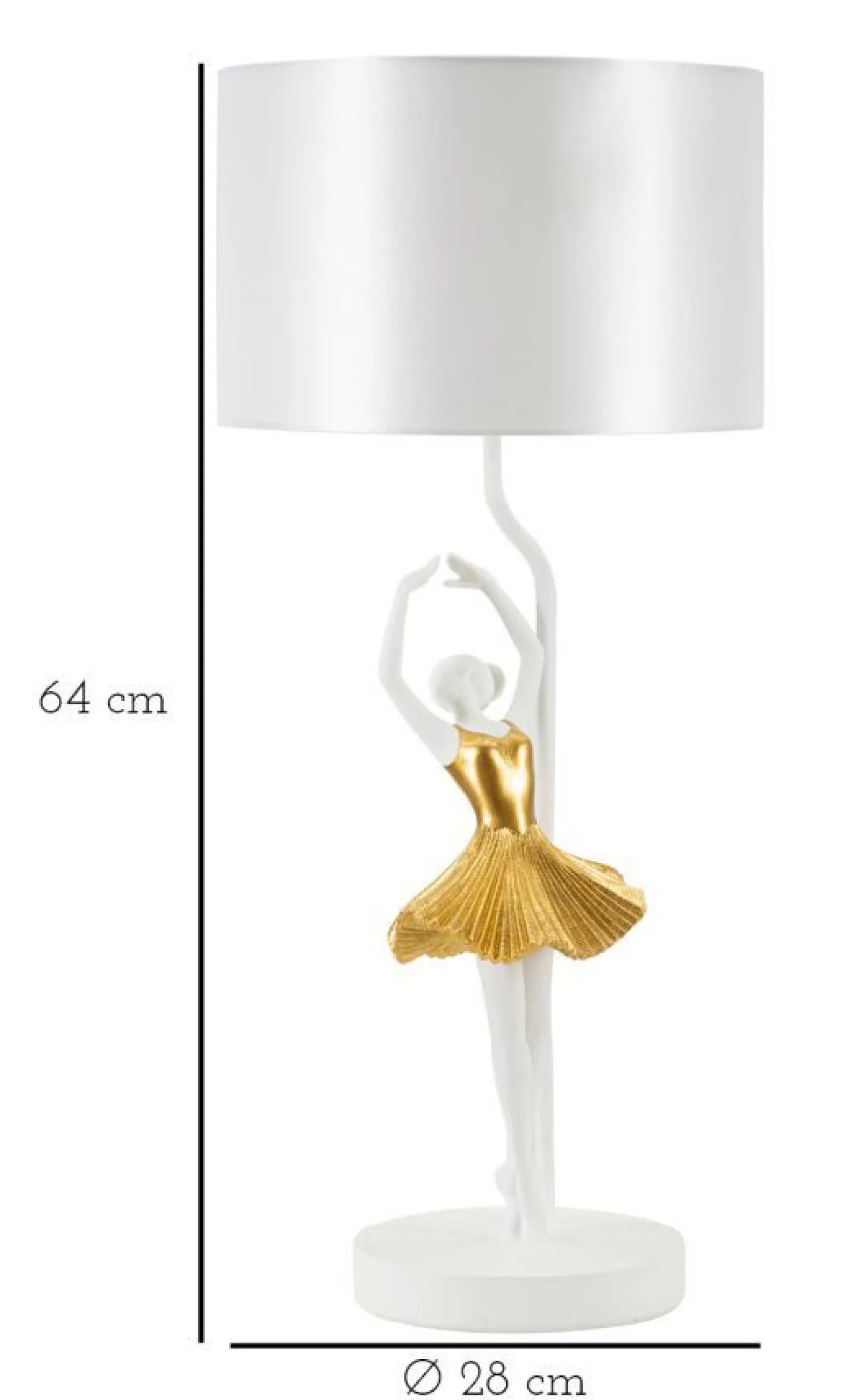 Lampe de table Danseuse métal et résine robe dorée abat-jour tissu blanc