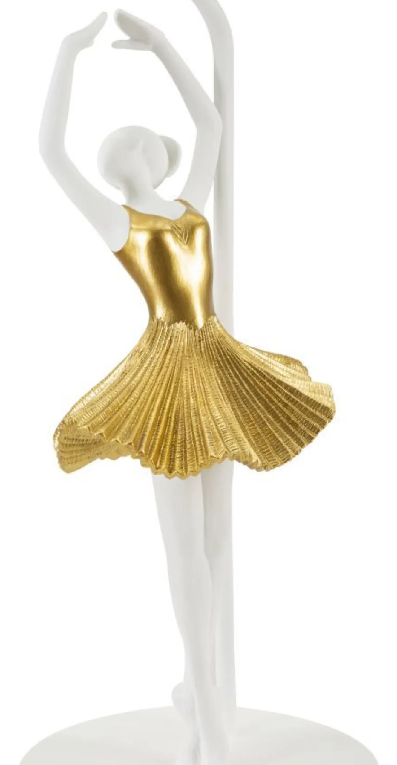Lampe de table Danseuse métal et résine robe dorée abat-jour tissu blanc