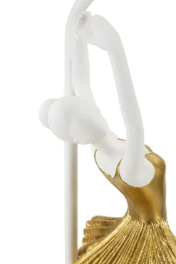 Lampe de table Danseuse métal et résine robe dorée abat-jour tissu blanc