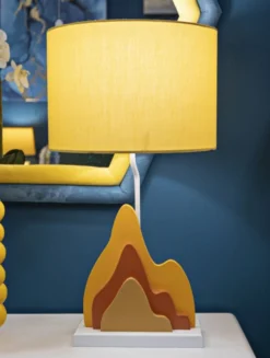 Lampe de table design flamme M.D.F Blanc abat-jour Tissu Jaune / Orange