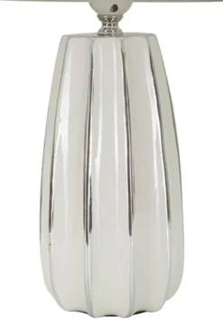 Lampe de table Emmi céramique blanche abat-jour tissu argenté