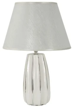 Lampe de table Emmi céramique blanche abat-jour tissu argenté
