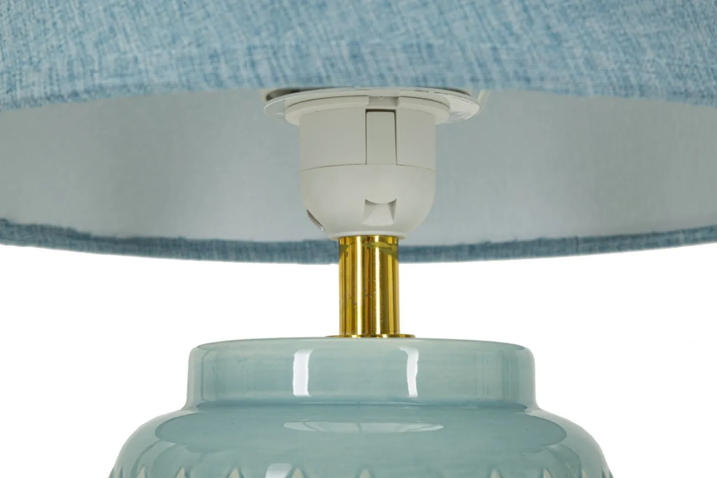 Lampe de table en céramique bleu clair abat-jour en tissu ciel