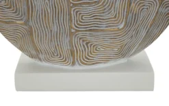 Lampe de table en résine décor géométrique abat-jour tissu beige