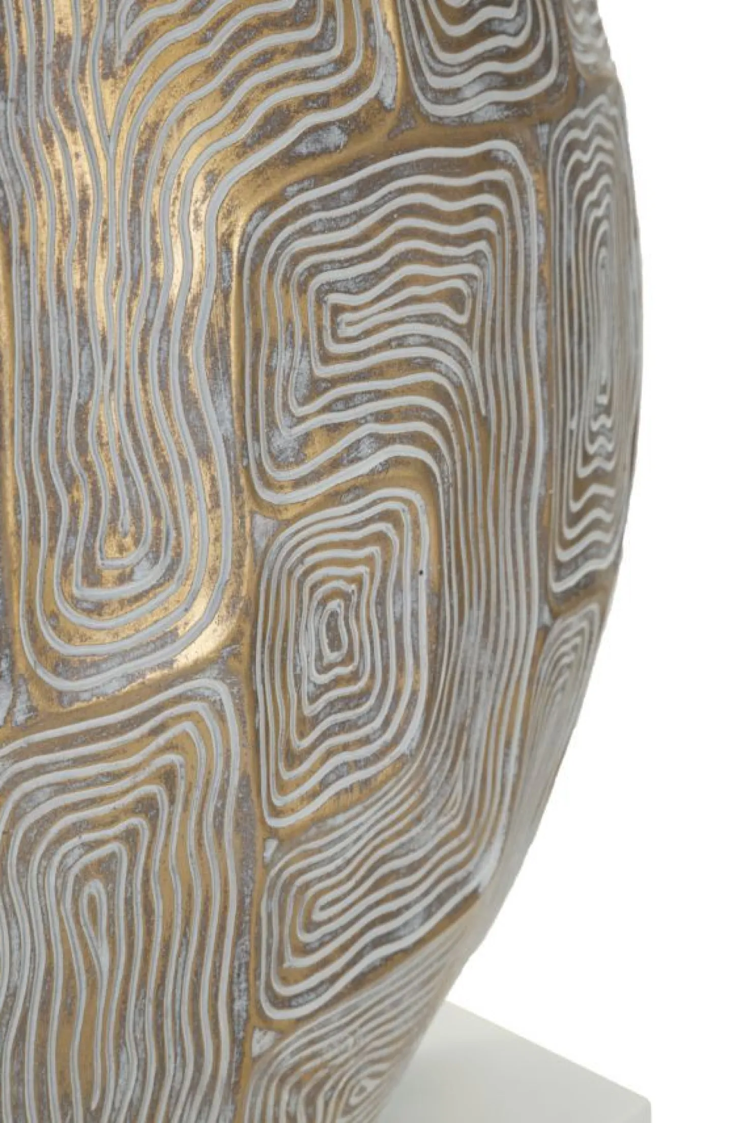 Lampe de table en résine décor géométrique abat-jour tissu beige