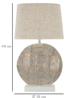 Lampe de table en résine décor géométrique abat-jour tissu beige