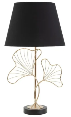 Lampe de table Feuilles Métal Doré et abat-jour Tissu Noir