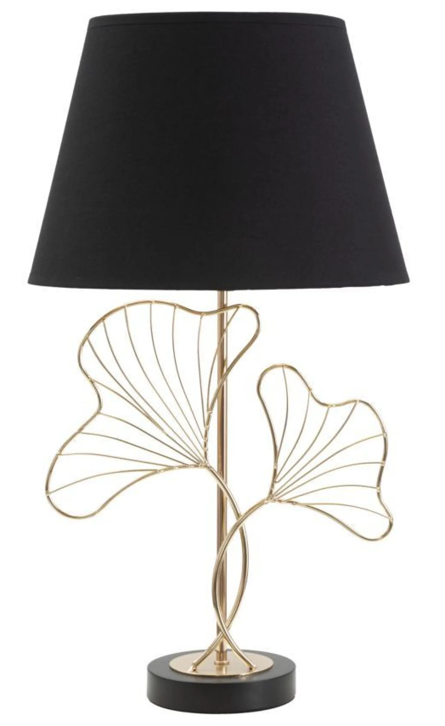 Lampe de table Feuilles Métal Doré et abat-jour Tissu Noir