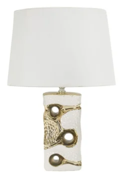 Lampe de table Florida Céramique Blanche accents Dorés abat-jour Tissu Blanc