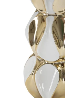 Lampe de table Glam Balls Céramique Blanche et Dorée abat-jour tissu Blanc