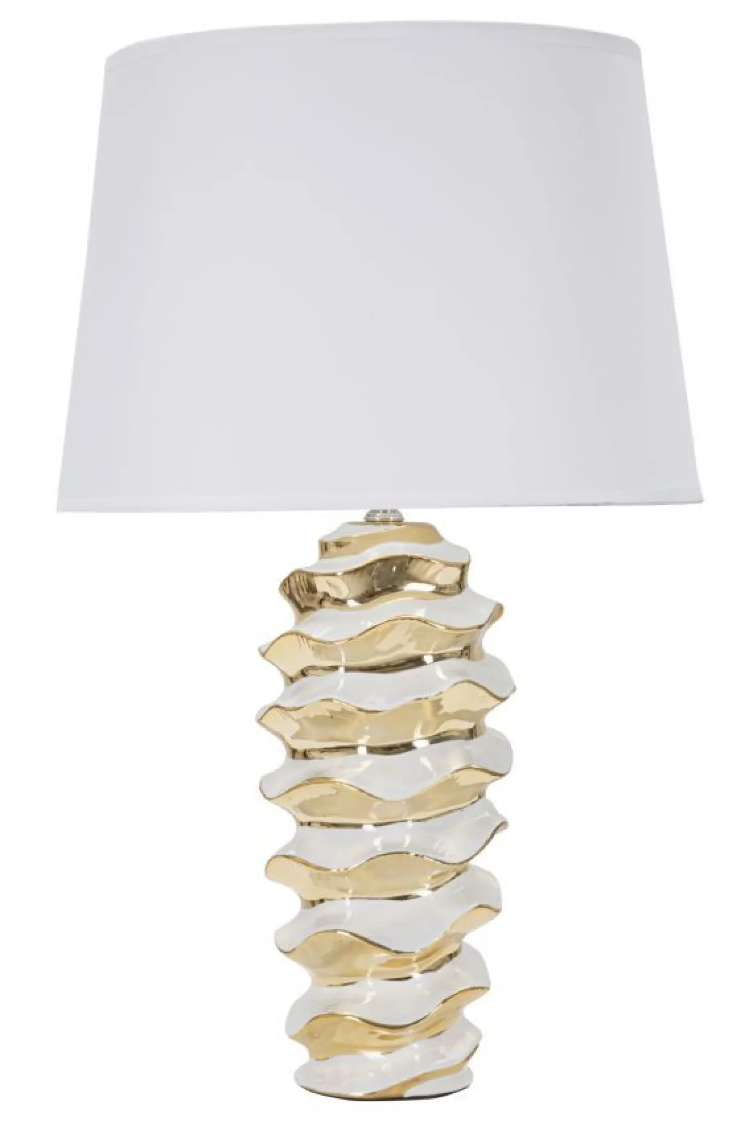Lampe de table Glam Space Céramique Blanche et Dorée abat-jour Tissu Blanc